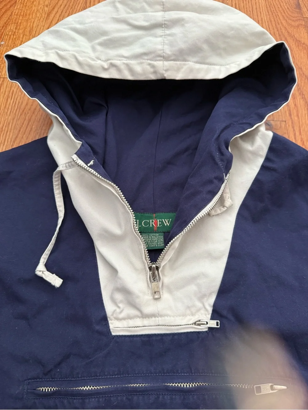 Vintage 1980's 1990’s J.Crew Two-Tone Anorak Parka Pullover Size M Blue White